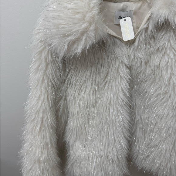Altar'd State Ivory Shimmering Faux Fur Teddy Jacket with Plush Collar - Picture 5 of 6